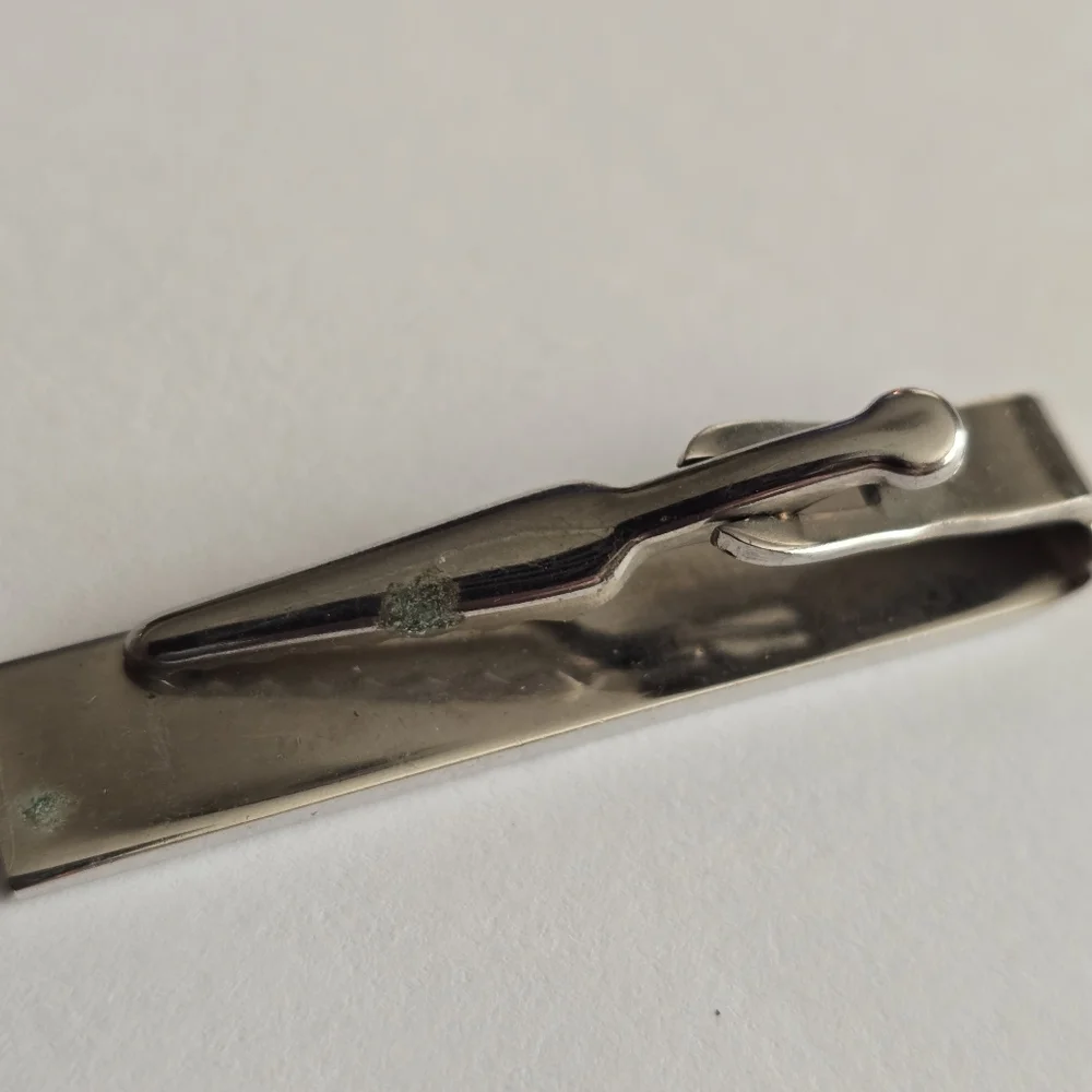 Vintage set cuff links tie clip silver tone geometric rhombus parallelogram